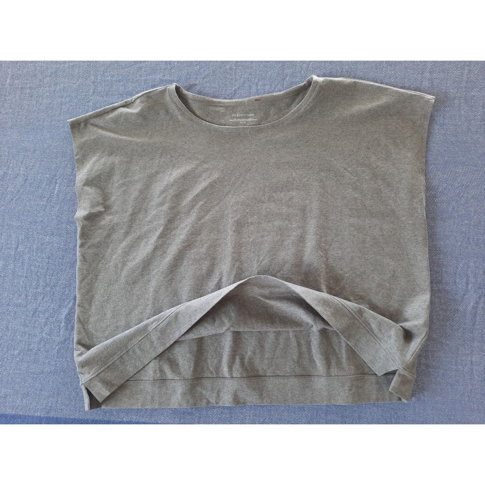 Eileen Fisher Grey Organic Cotton Boxy Crew Neck Cap Sleeve Top Women  XL